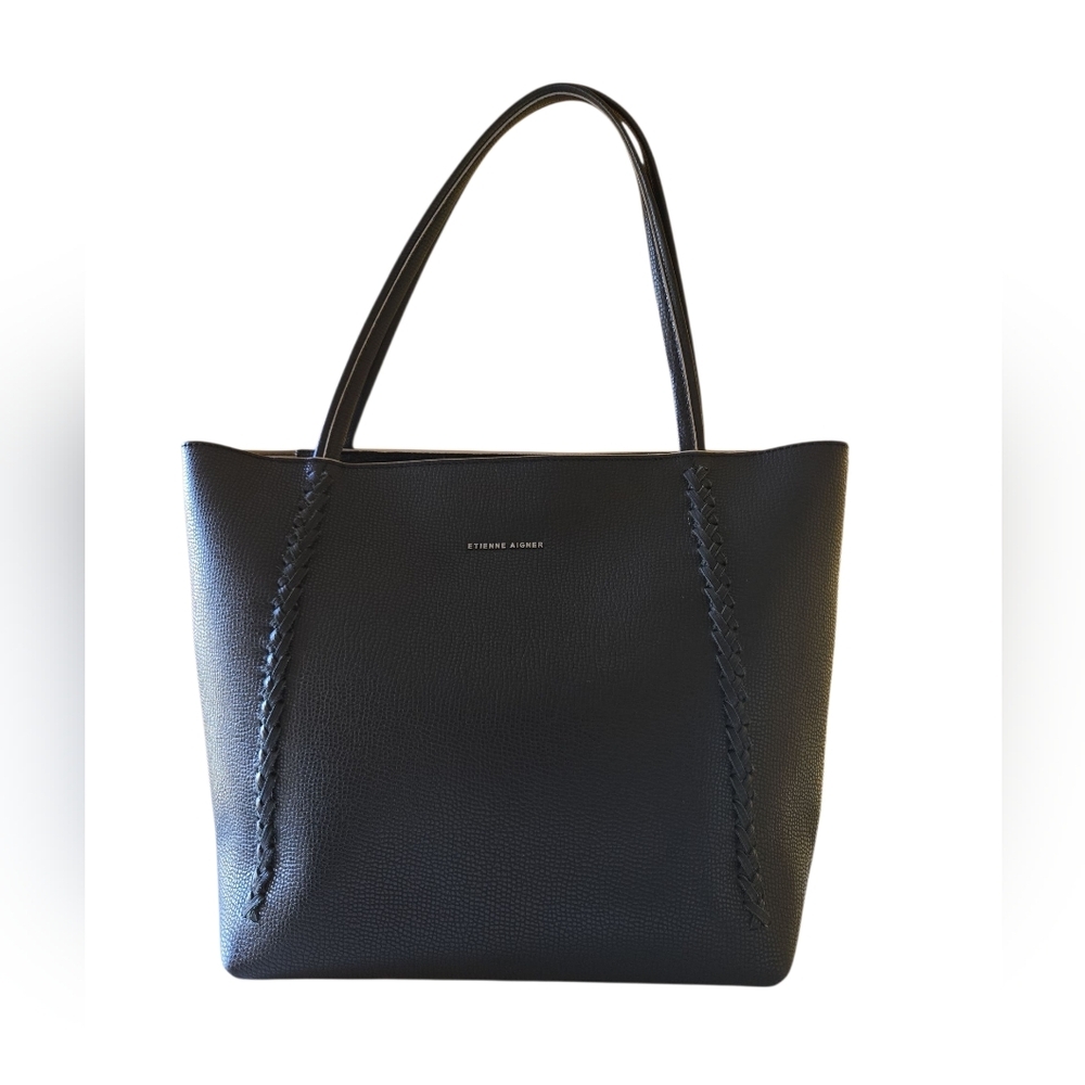Etienne Aigner Stella Large Black 100% Leather Shoulder Tote Handbag